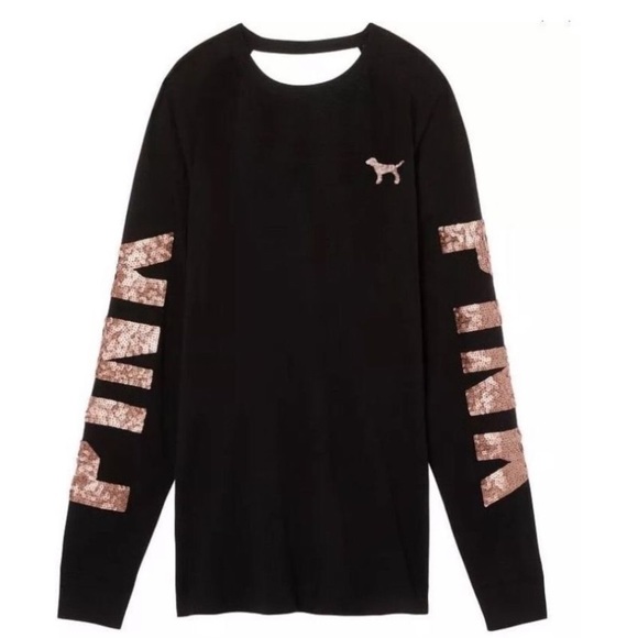 PINK Victoria's Secret Tops - Victoria Secret Rose Gold Sequin Open Back Tee